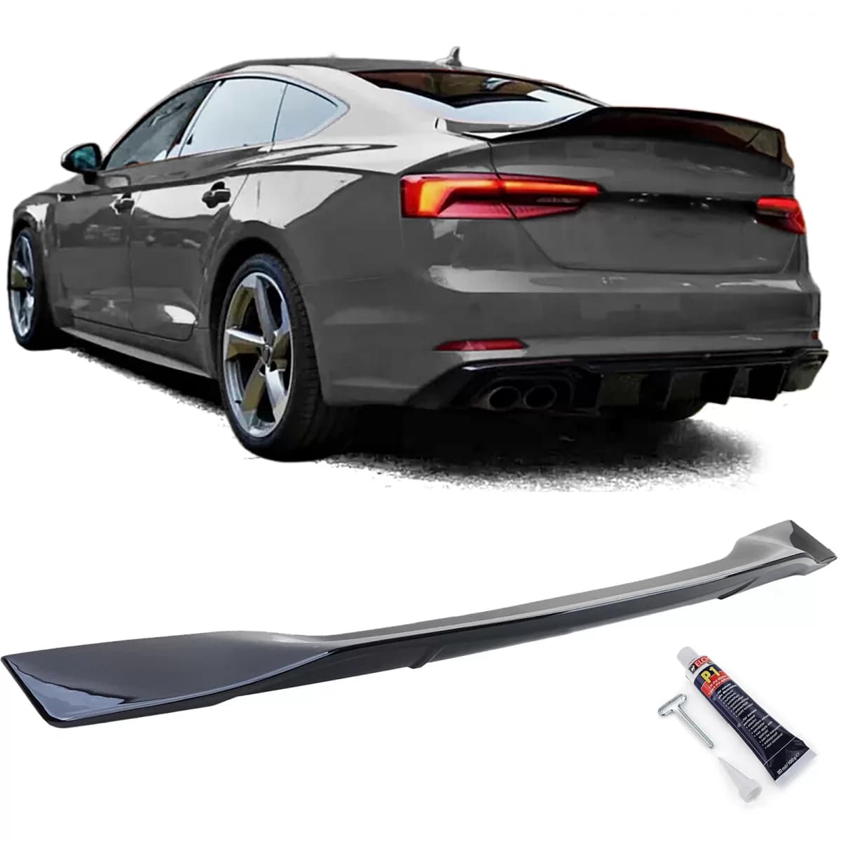 Ducktail rear spoiler lip gloss black for Audi A5 F5 Coupe Sportback from 2016