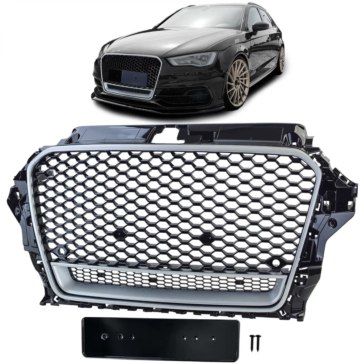 Sport grille honeycomb grille black gloss silver for Audi A3 type 8V 12-16