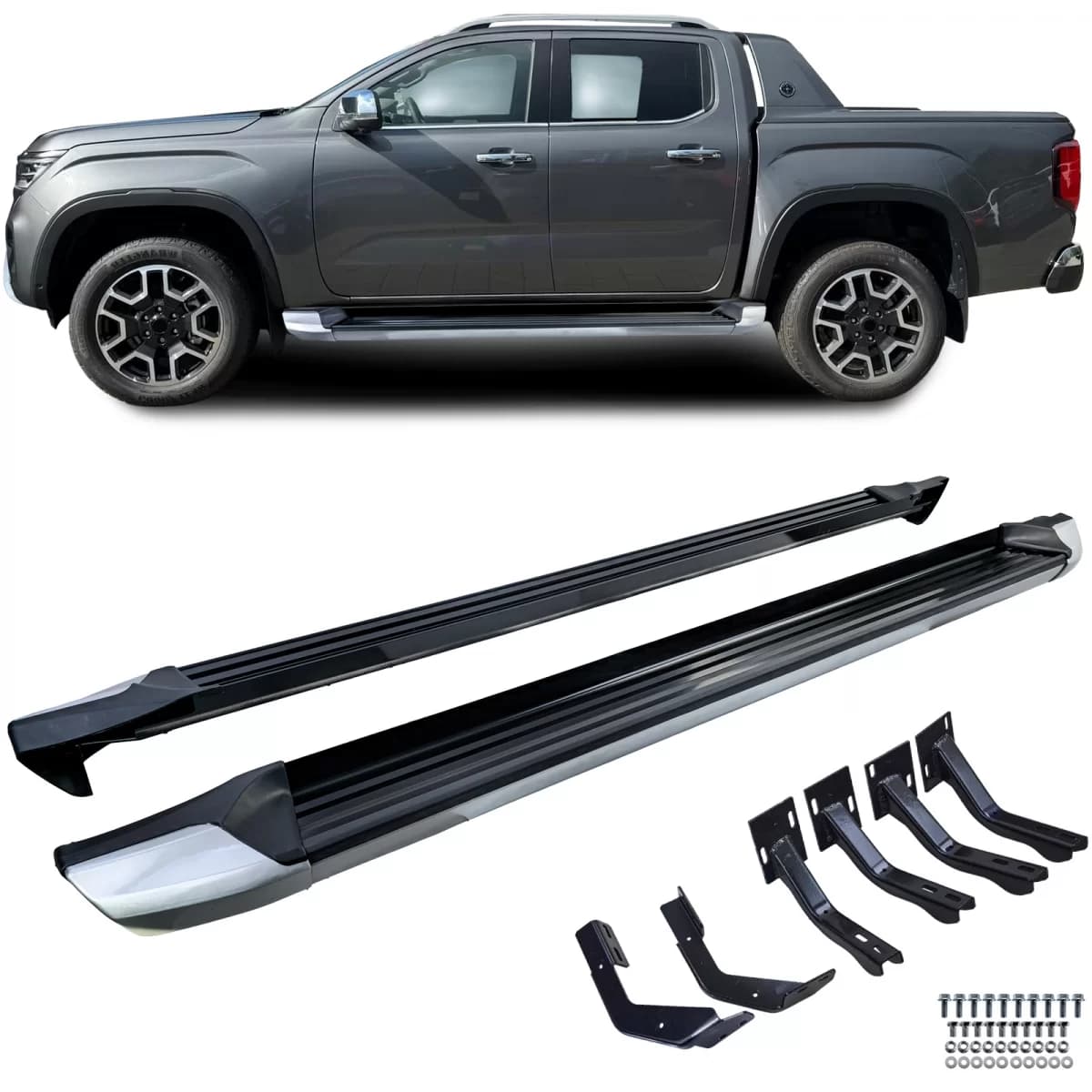 Aluminum running boards side protection silver black suitable for VW Amarok 2010-2022