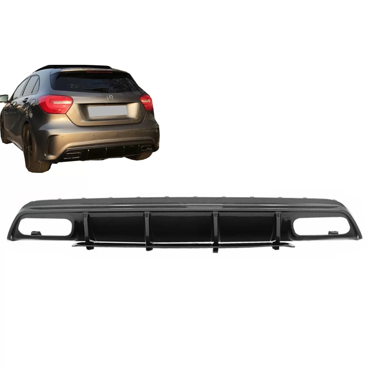 Rear Bumper Valance Diffuser suitable for Mercedes A-Class W176 (2013-2018) A45 Facelift Design Carbon Film