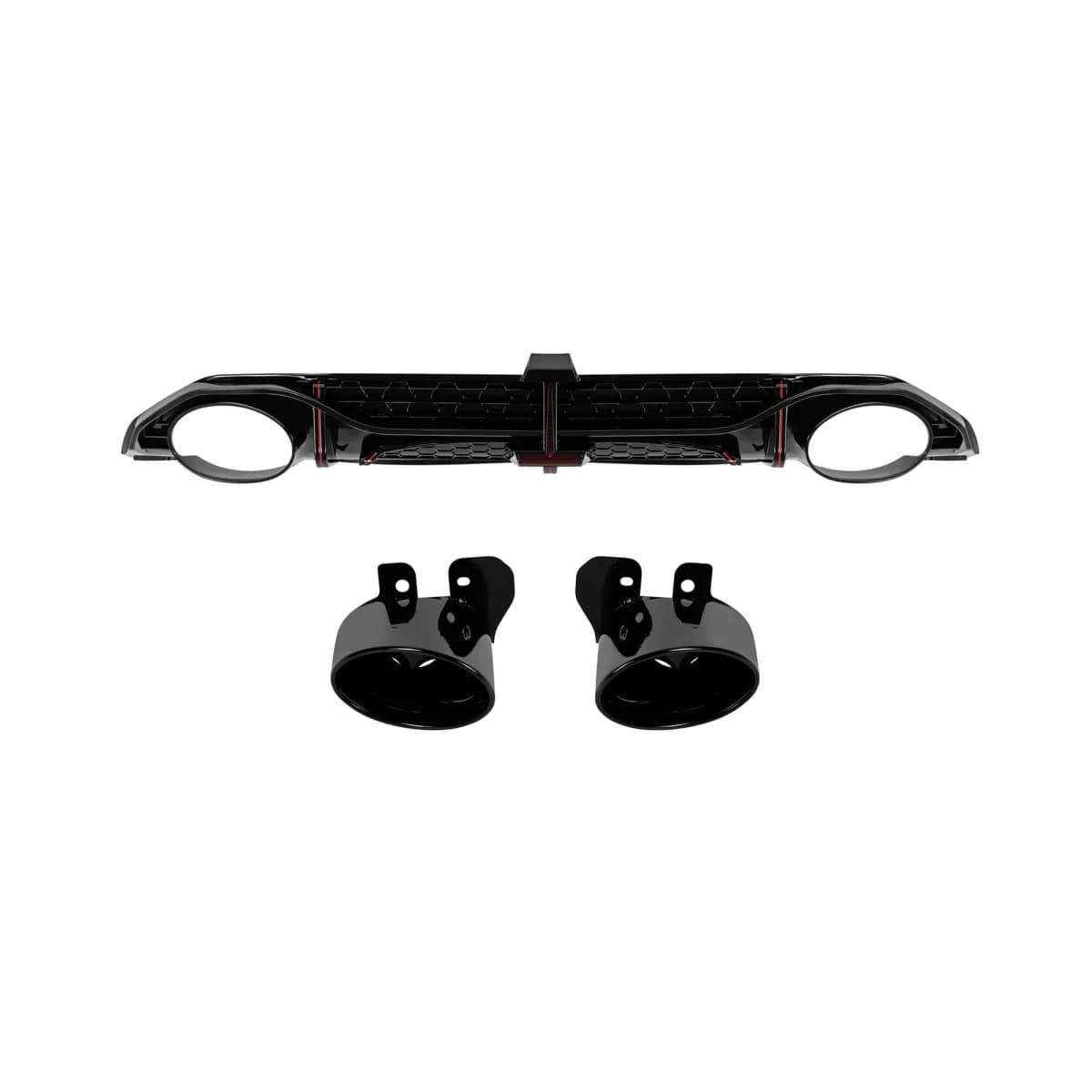 RS3 type diffuser with black tips suitable for S-line rear bumper on Audi A3 hatchback 2020-2024 -oo--oo-