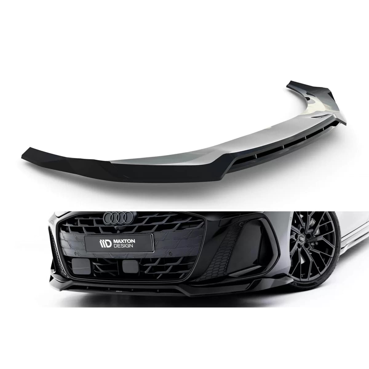 Maxton Design version 1 spoiler suitable for front S-line bumper of Audi A6 S-line C9 Avant after 2025, black lacquer