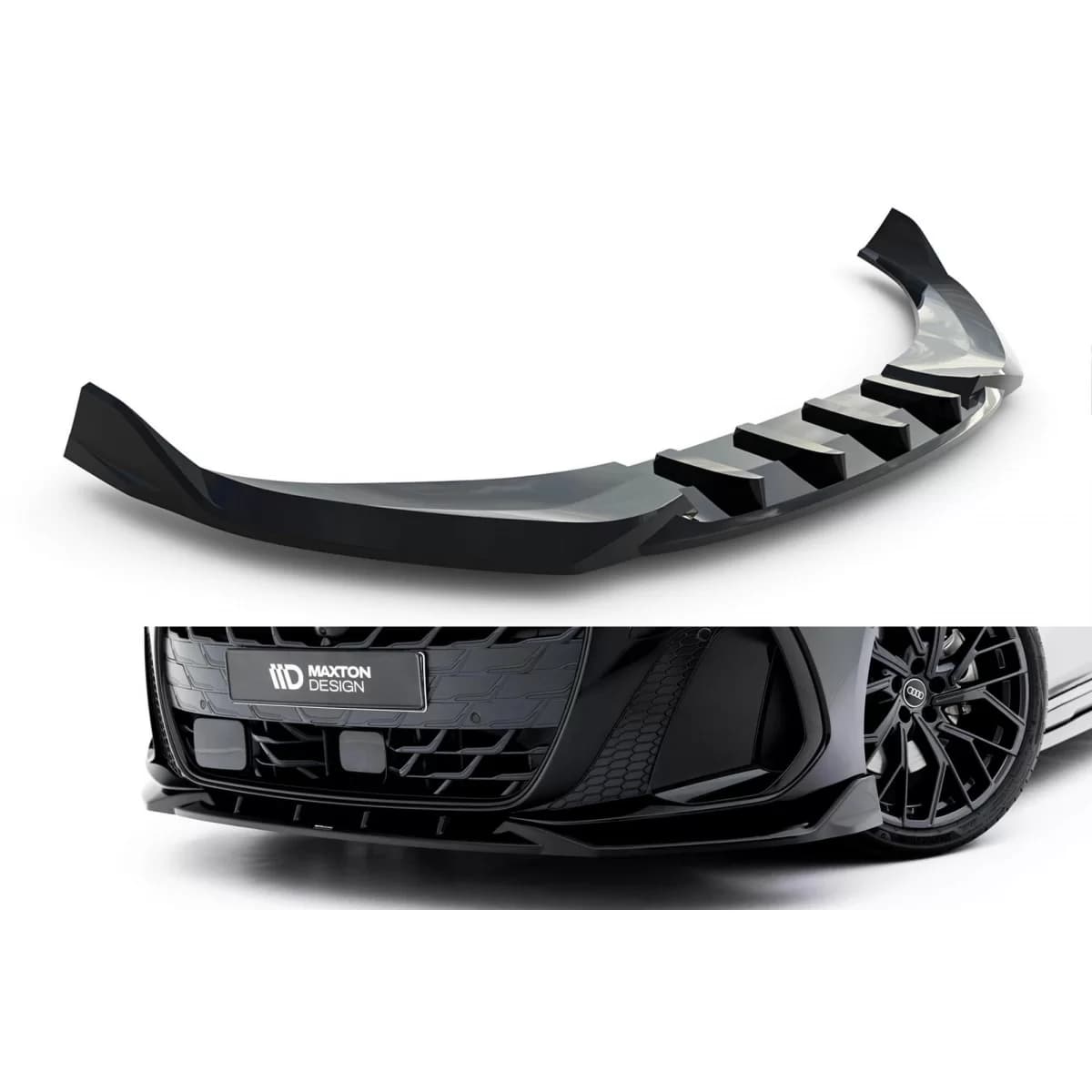 Maxton Design version 2 spoiler suitable for front S-line bumper of Audi A6 S-Line C9 Avant after 2025, black lacquer