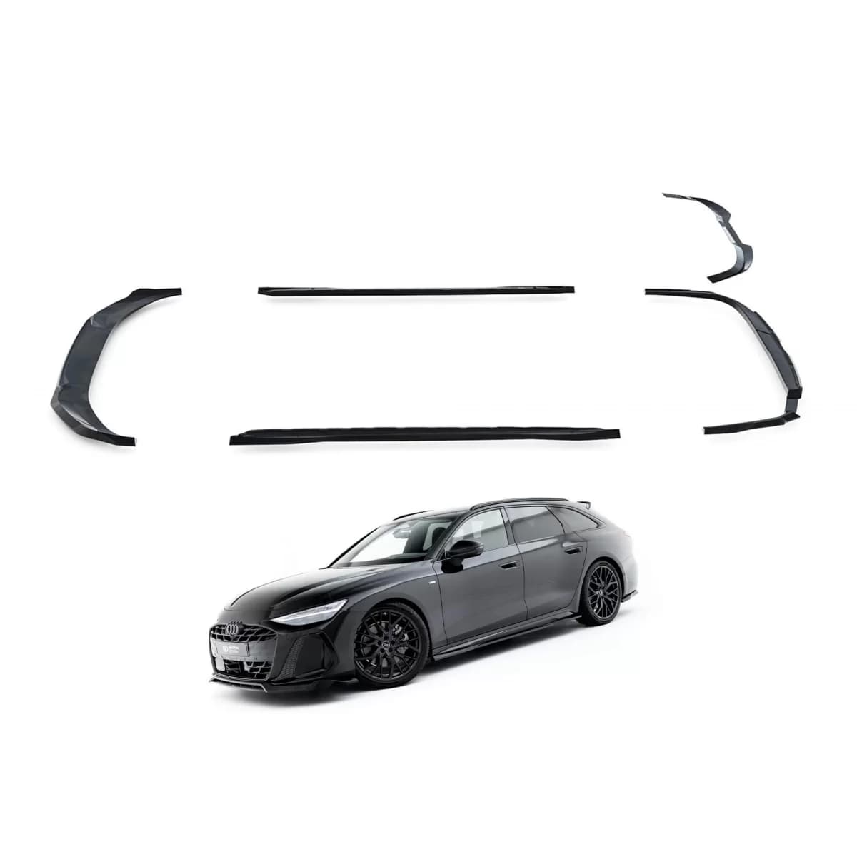 Maxton Design version 1 S-Line type spoiler set suitable for side skirts, front, rear bumper and roof of Audi A6 S-Line C9 Avant after 2025, gloss black