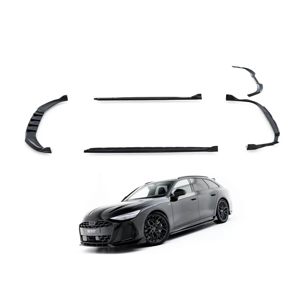 Maxton Design S-Line Type 2 Spoiler Kit suitable for side skirts, front, rear bumper, and roof of Audi A6 S-Line Avant C9 after 2025, black lacquer