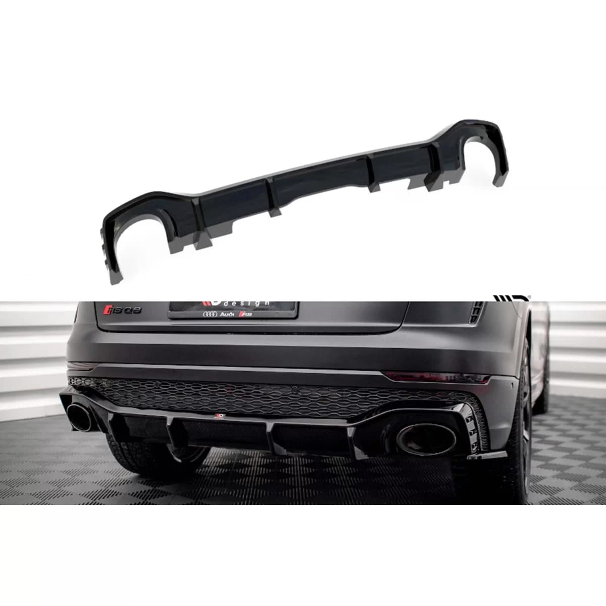 Maxton Design diffuser suitable for rear bumper of Audi RSQ8 MK1 after 2019, black lacquer