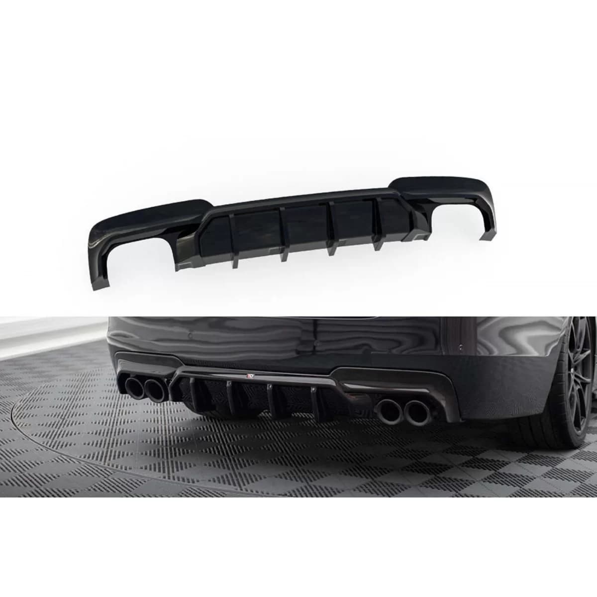 Maxton Design version 2 diffuser suitable for rear bumper of BMW 5 Series F10 with M package 2010-2017, for the version with two dual exhausts, black lacquer