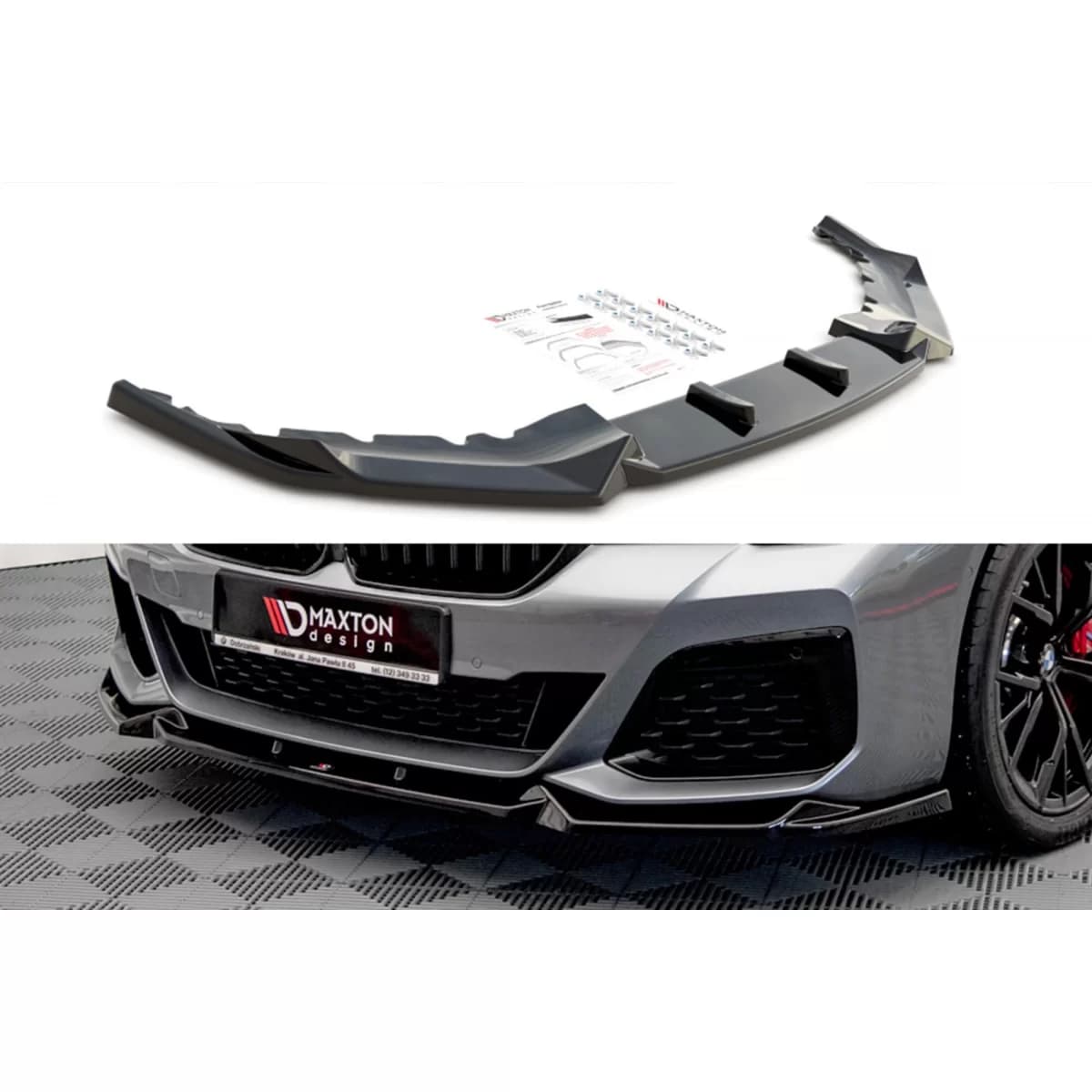 Maxton Design spoiler version 1 suitable for front M-Technik bumper on BMW 5 Series G30 sedan, G31 touring after 2020, black lacquer
