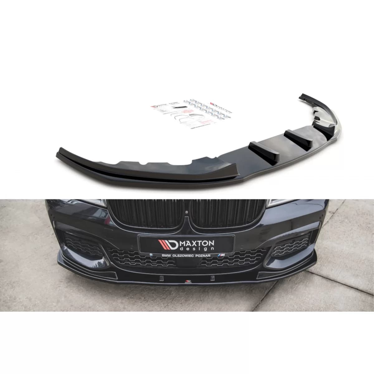 Maxton Design version 2 spoiler suitable for front M-Technik bumper on BMW 7 Series G11 2015-2018, black lacquer