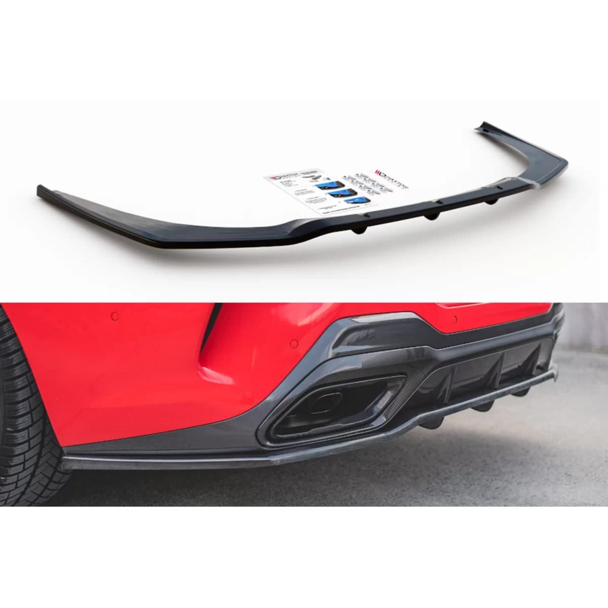 Maxton Design additive with vertical ribs for rear bumper diffuser suitable for BMW M850I G15 after 2018, black lacquer