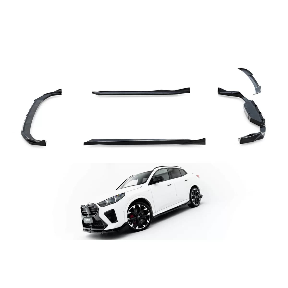 Maxton Design spoiler kit suitable for side skirts, front, rear bumper, and trunk for BMW X2 U10 with M package after 2023 in black lacquer