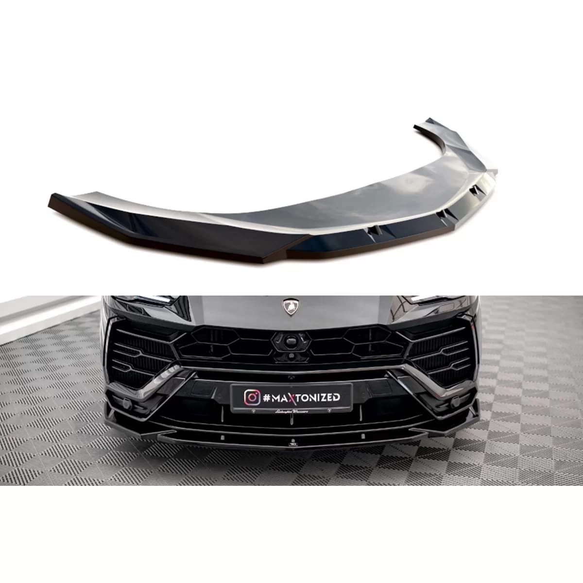 Maxton Design version 2 spoiler suitable for front bumper of Lamborghini Urus MK1 after 2018, black lacquer
