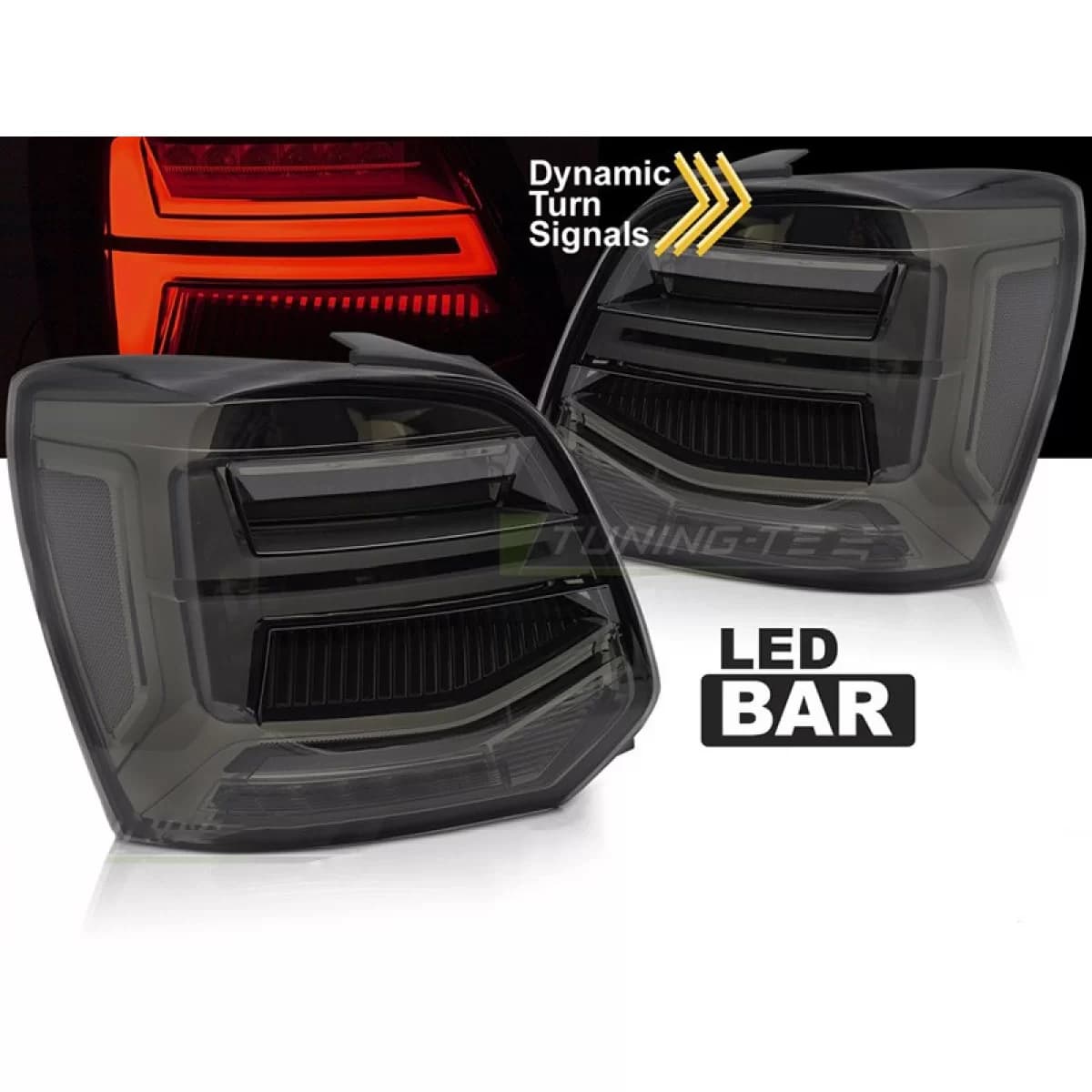 LED tail light set suitable for Volkswagen Polo 2009-2017 hatchback, with smoked base, left and right