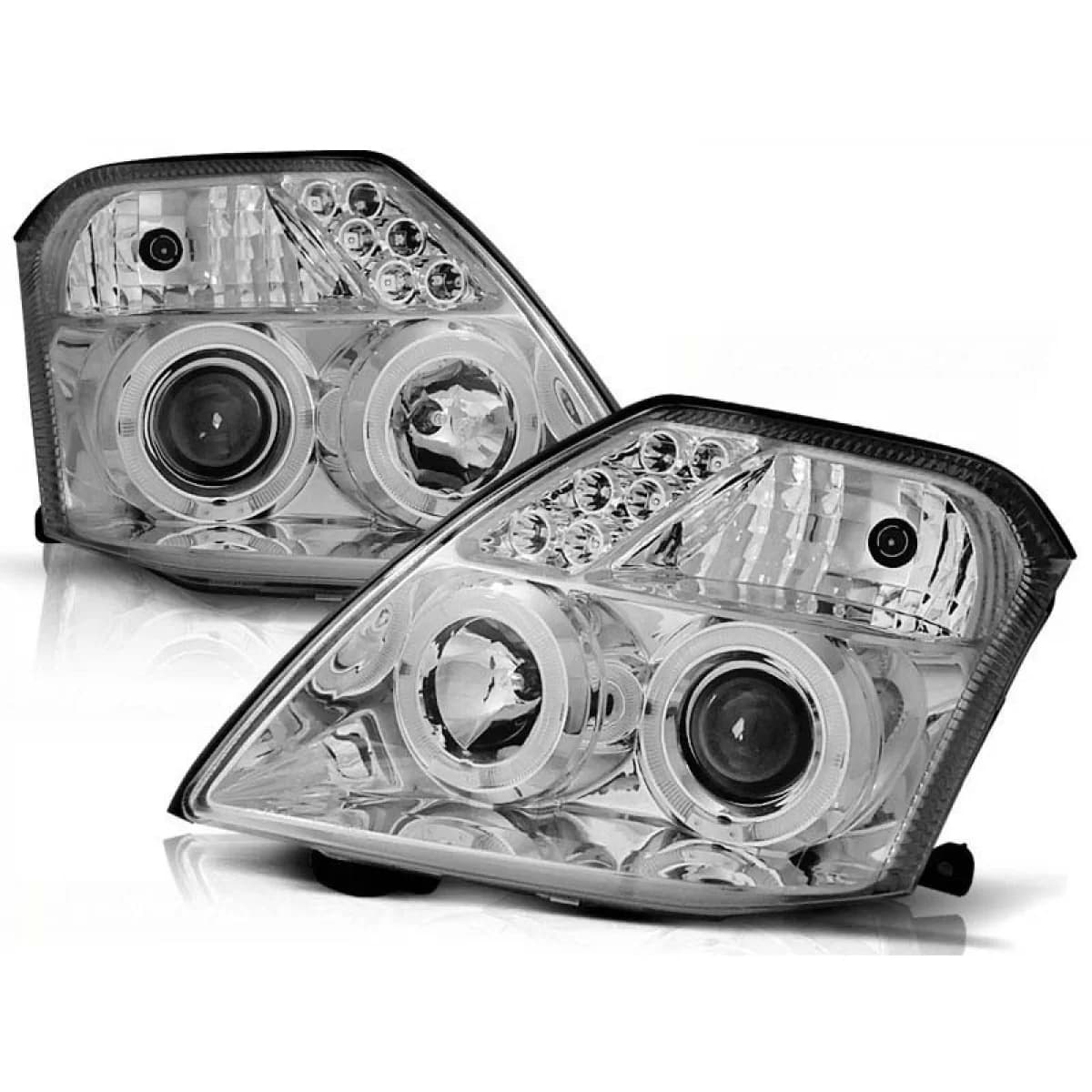 Tuning headlight set with halogen angel eyes suitable for Citroen C2 09.2003-2010, left and right