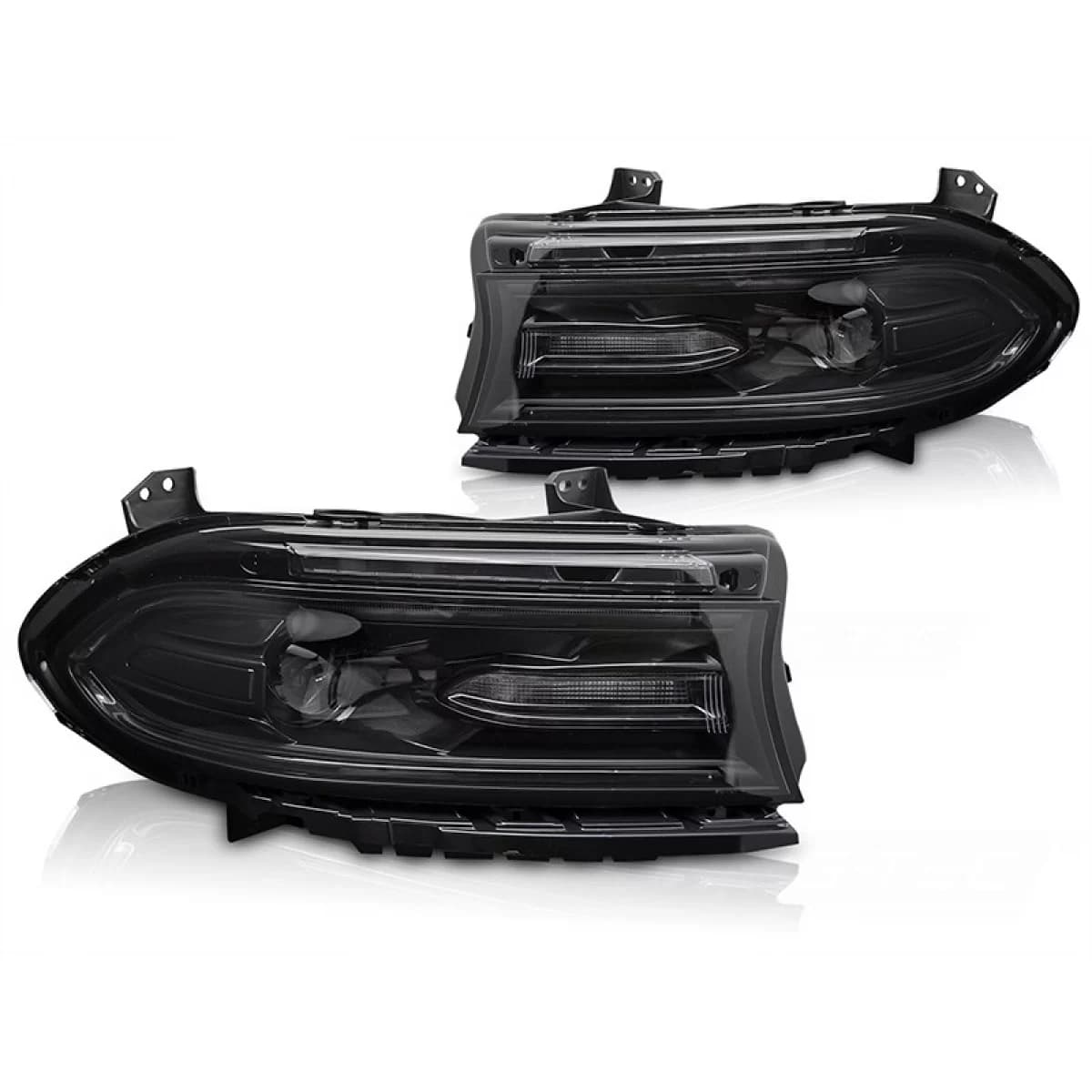 LED tuning headlight set suitable for Dodge Charger 2014-2023 with black base, for the model with factory DRL lights, left and right