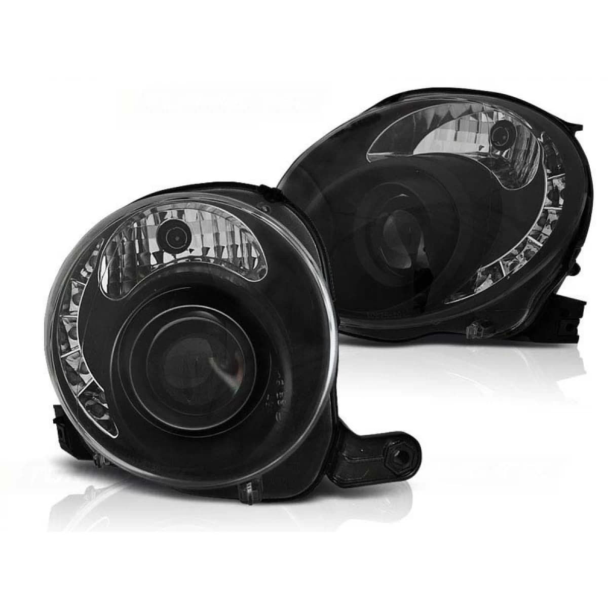 Tuning headlight set with LED lights suitable for Fiat 500 after 2007, left and right