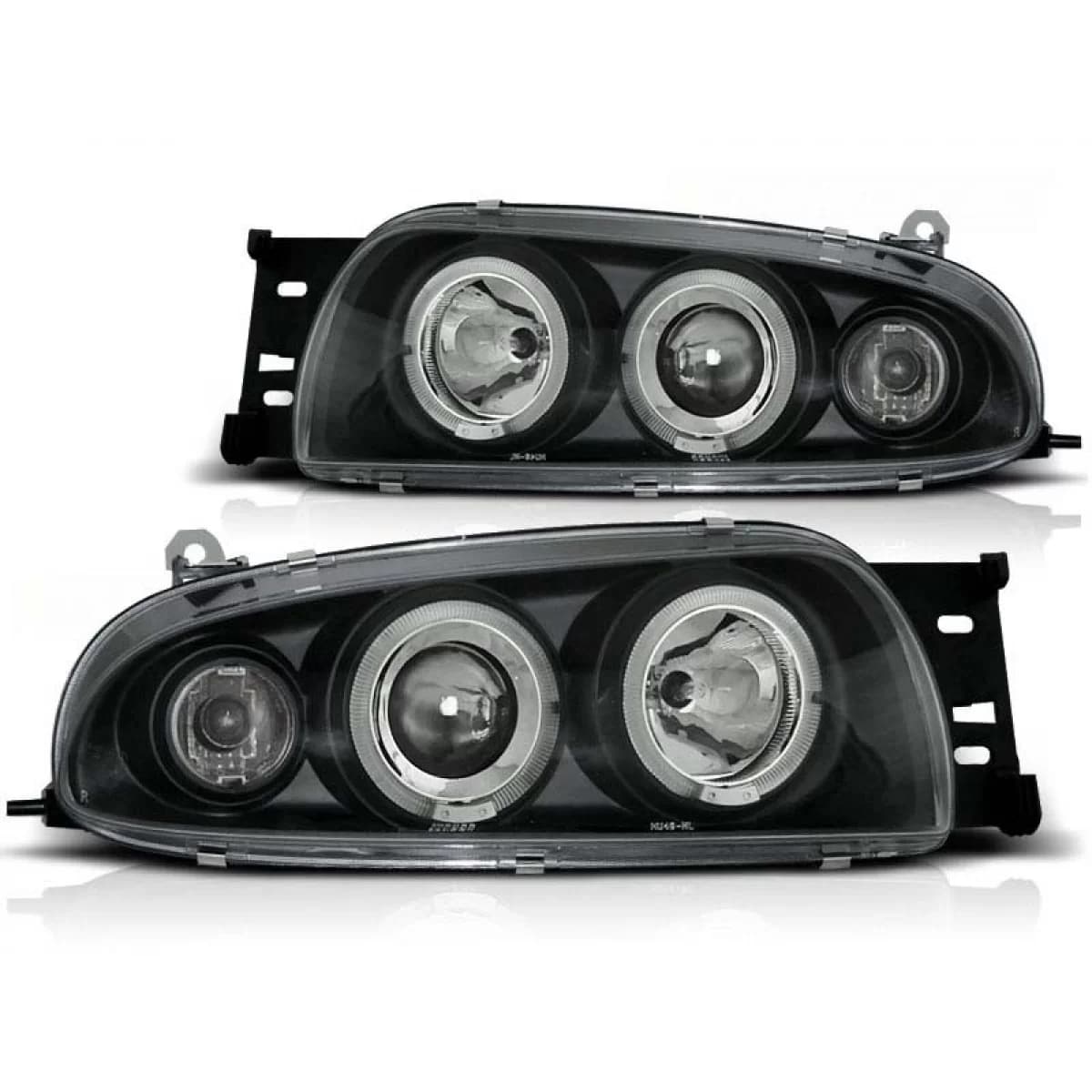 Tuning headlight set with halogen angel eyes suitable for Ford FIESTA MK4 10.1995-08.1999, left and right