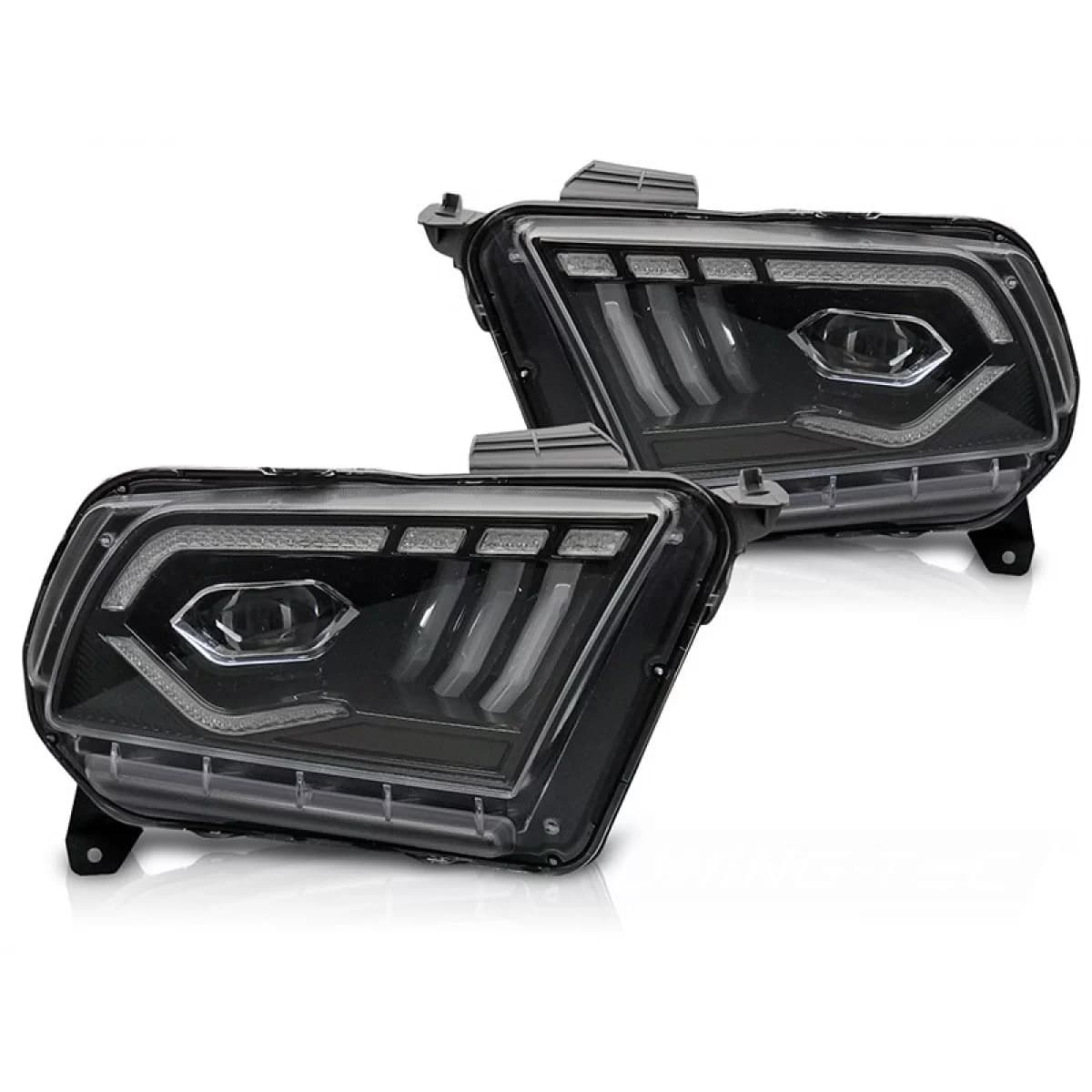 LED tuning headlight set suitable for Ford Mustang 2010-2013 with black base, for the model with factory DRL lights, with dynamic turn signals, left and right