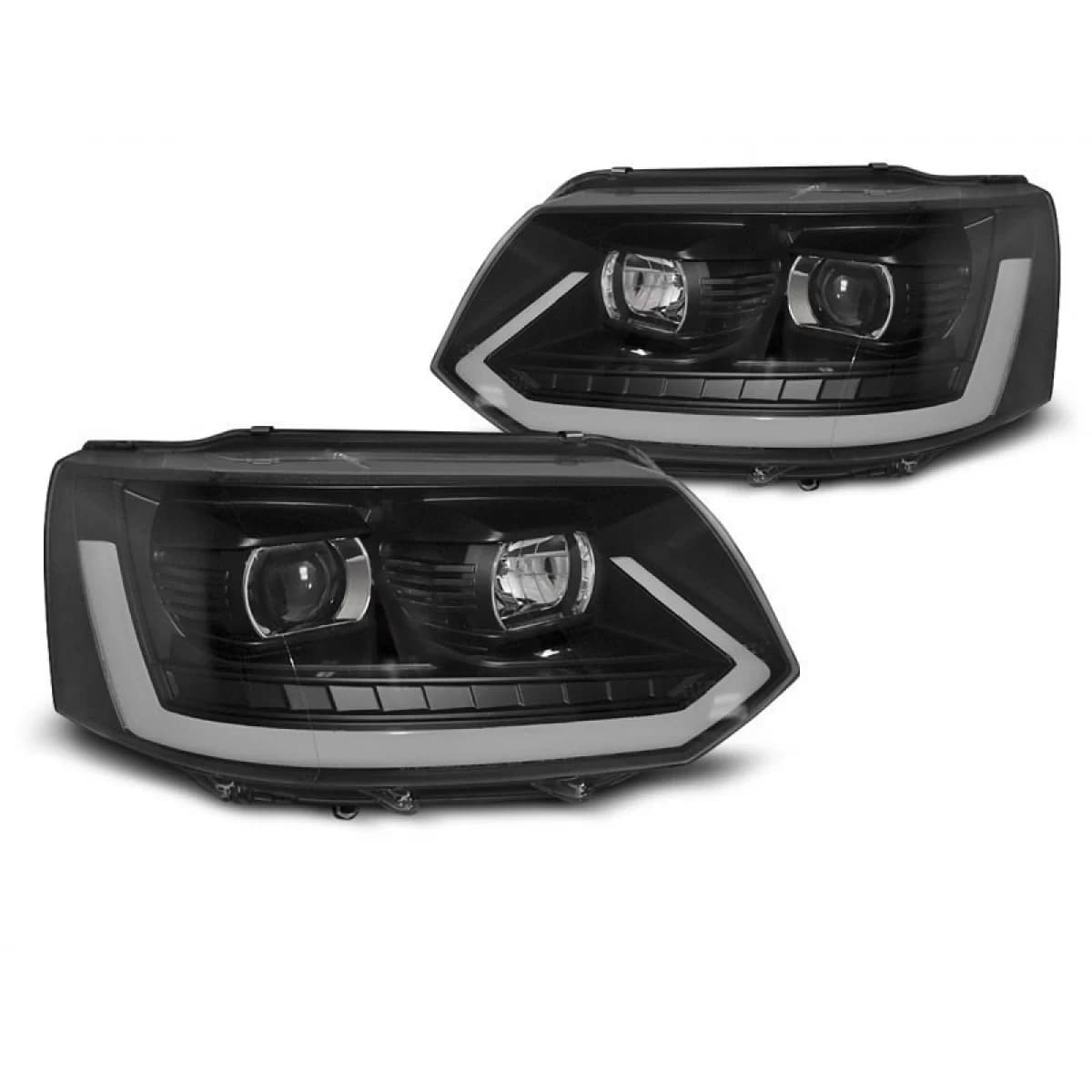 T6 type tuning headlight set suitable for Volkswagen T5 2010-2015 with black base, left and right