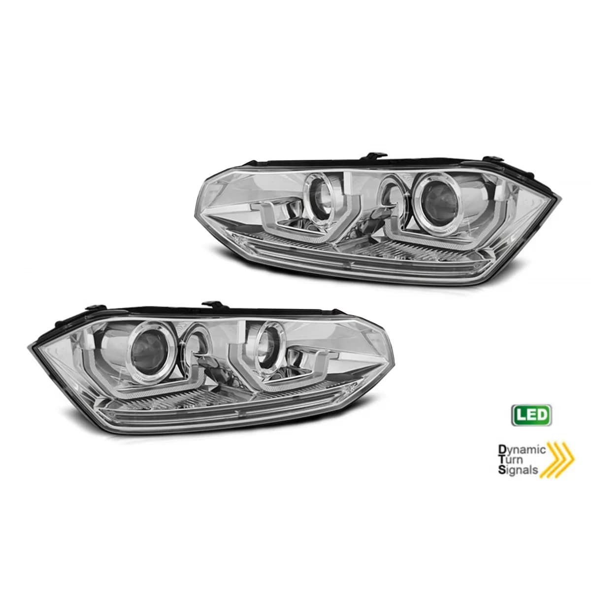 LED headlight set suitable for VW Polo after 2017, chrome base, left and right