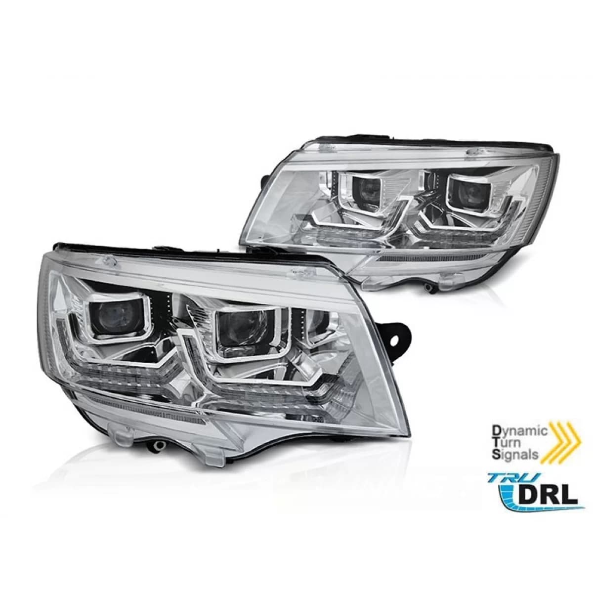Tuning headlight set suitable for VW T6.1 after 2020 with chrome base, left and right