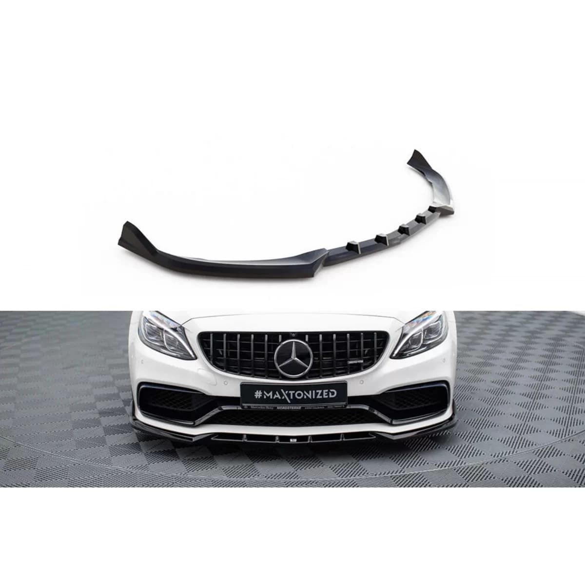 Maxton Design version 2 spoiler suitable for front A Design bumper on Mercedes C63 W205 sedan, S205 estate 2015-2018, black lacquer