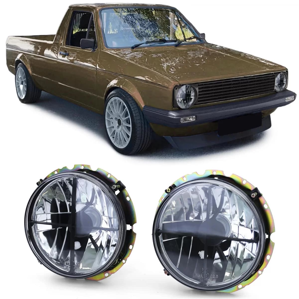 Clear glass headlights black with crosshair for VW Caddy I 82-92 Jetta I 79-84