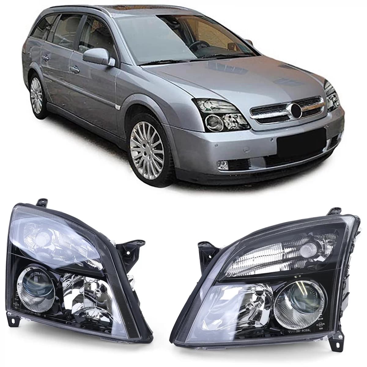 Clear glass headlight set black suitable for Opel Vectra C + Signum 2002-2005