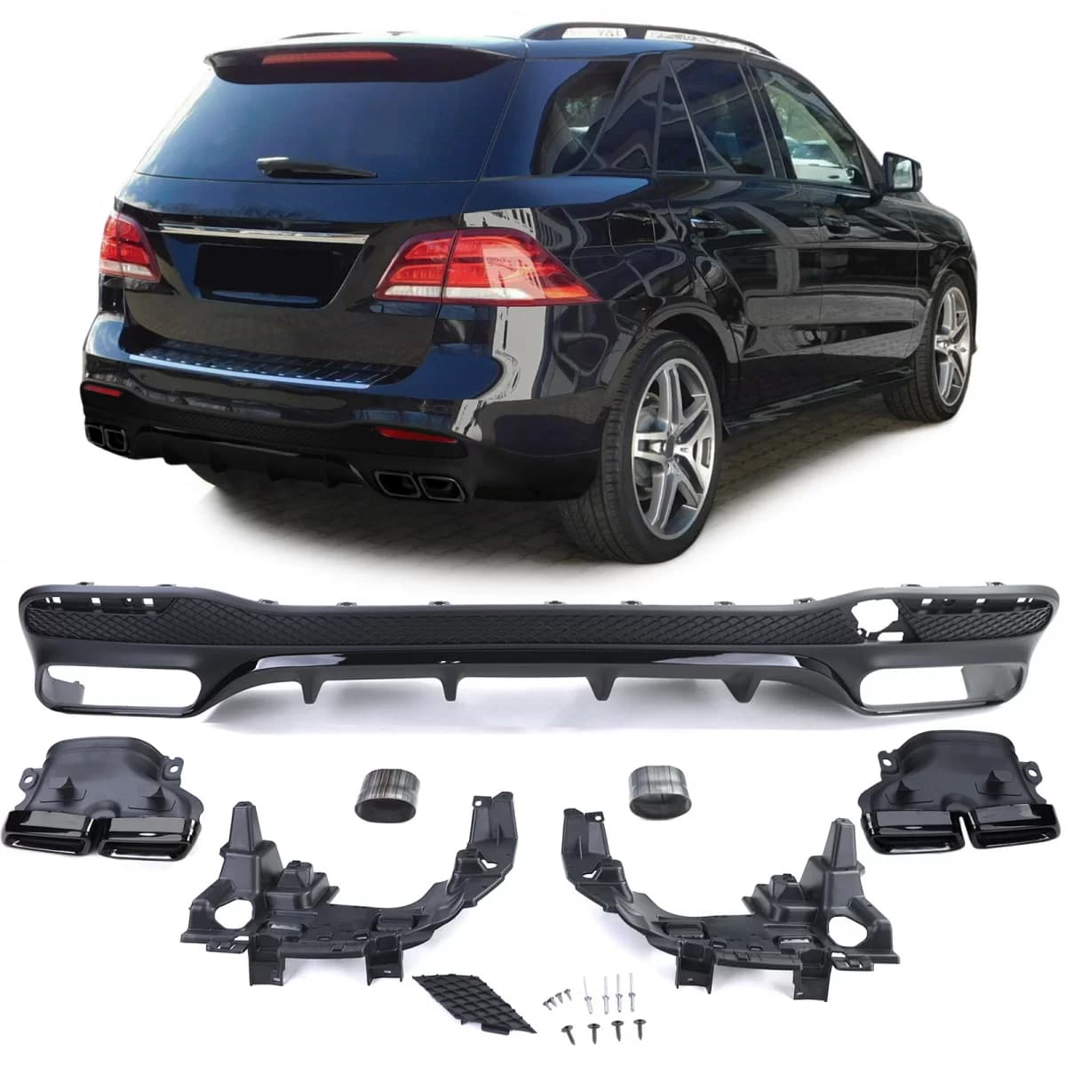Sport rear diffuser with black tailpipes for Mercedes GLE W166 15-18