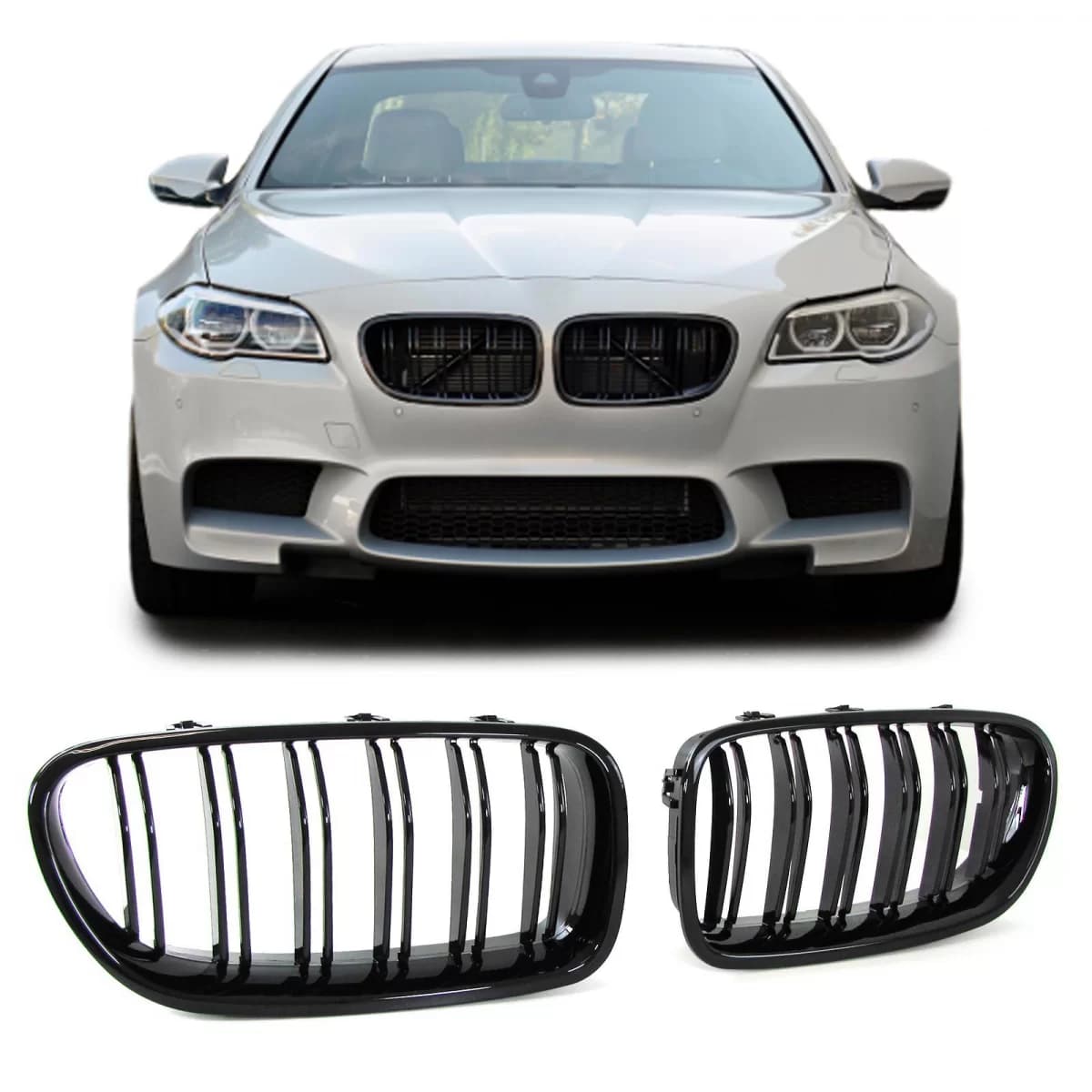 Double Slat Kidney Grille Performance Gloss Black for 5 Series BMW F10 F11 2010-2017