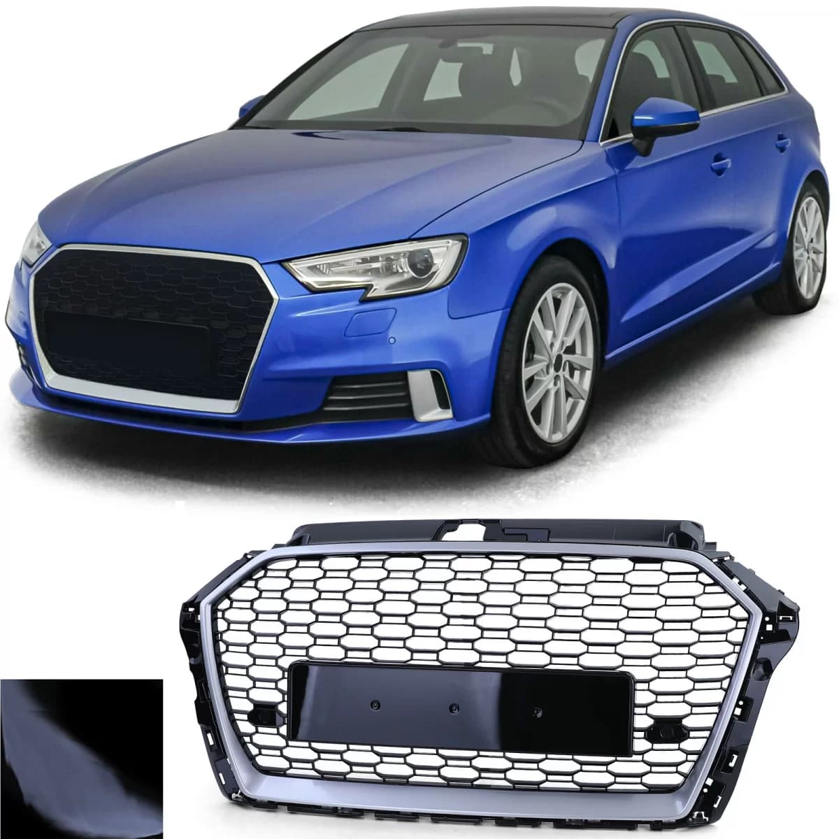 Sport grille honeycomb grille black gloss silver for Audi A3 8V 16-20 without ACC