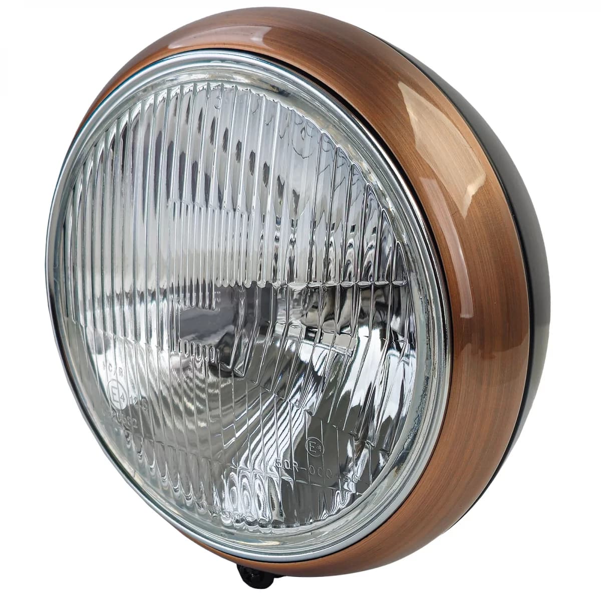 Universal 7" Ribbed Glass Motorcycle Headlight Copper Black with E-Mark