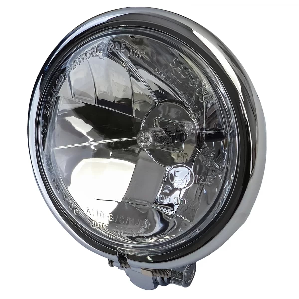 Universal clear glass H3 motorcycle headlight chrome steel housing with E-mark