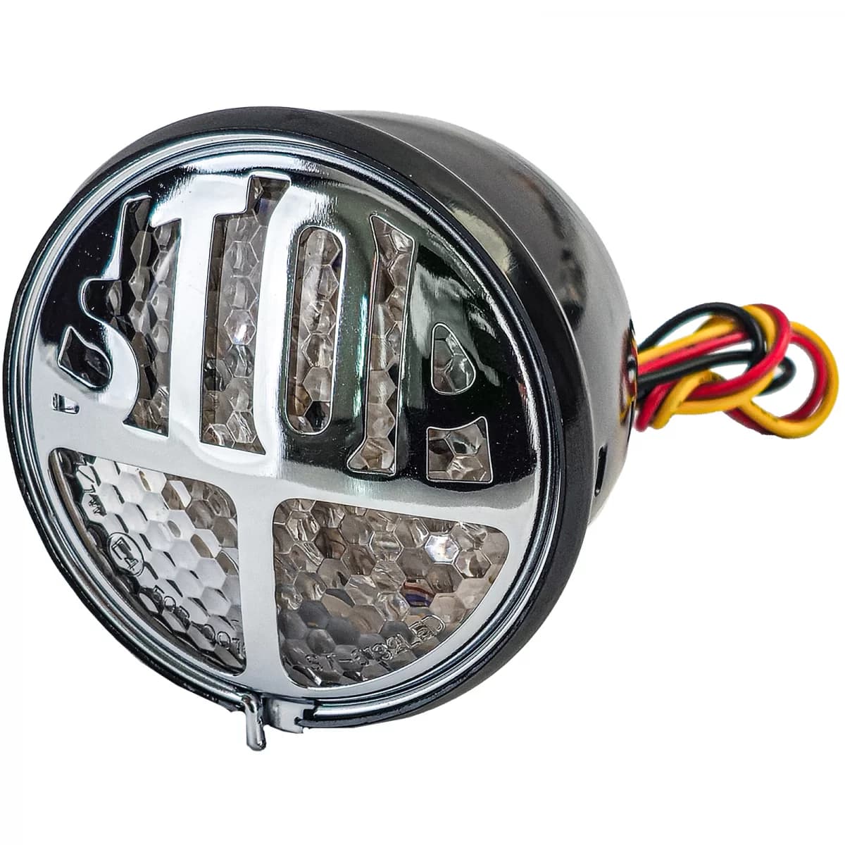 Universal motorcycle LED tail light STOP chrome black with E-mark