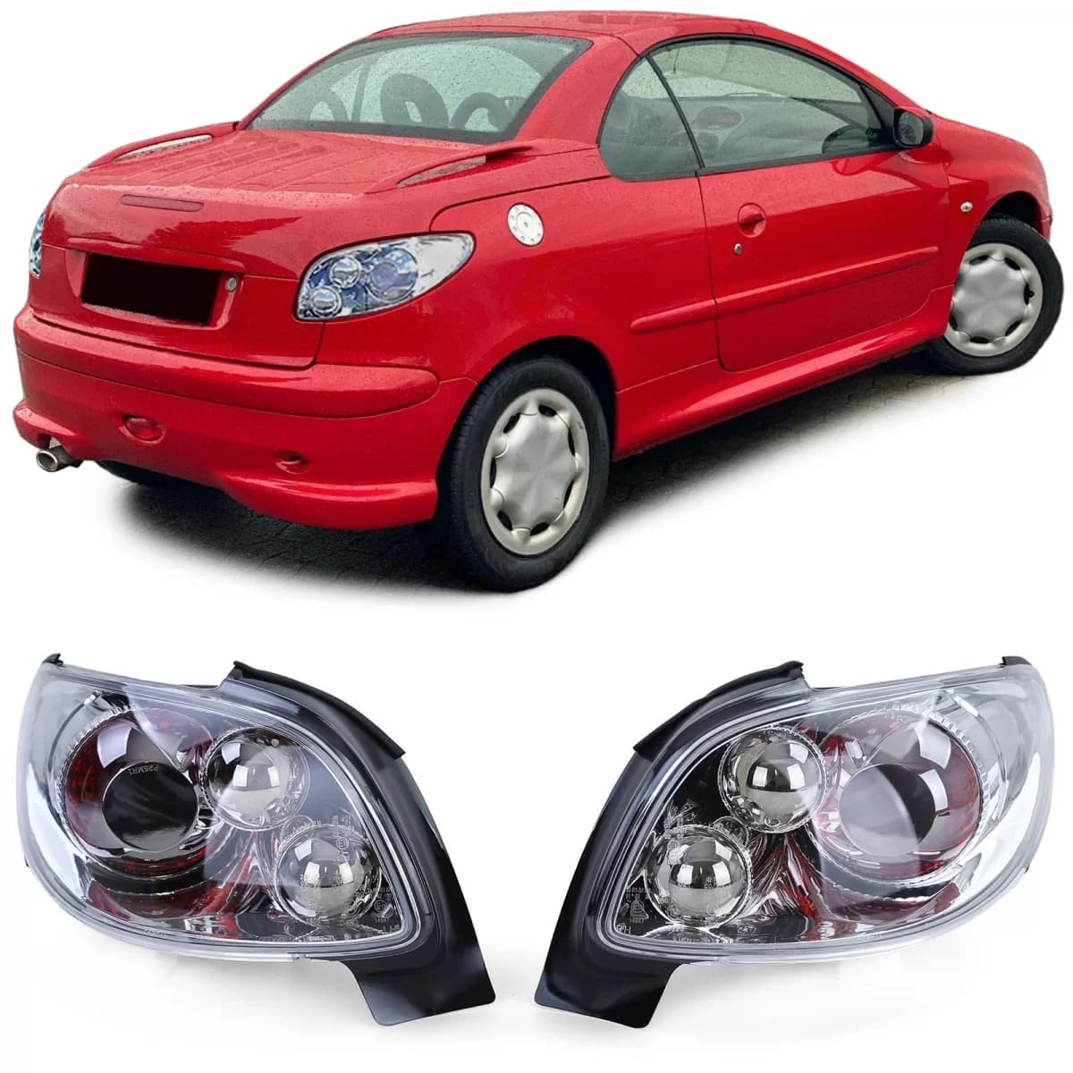 Clear glass tail lights full chrome for Peugeot 206 CC Coupe Cabrio 00-08