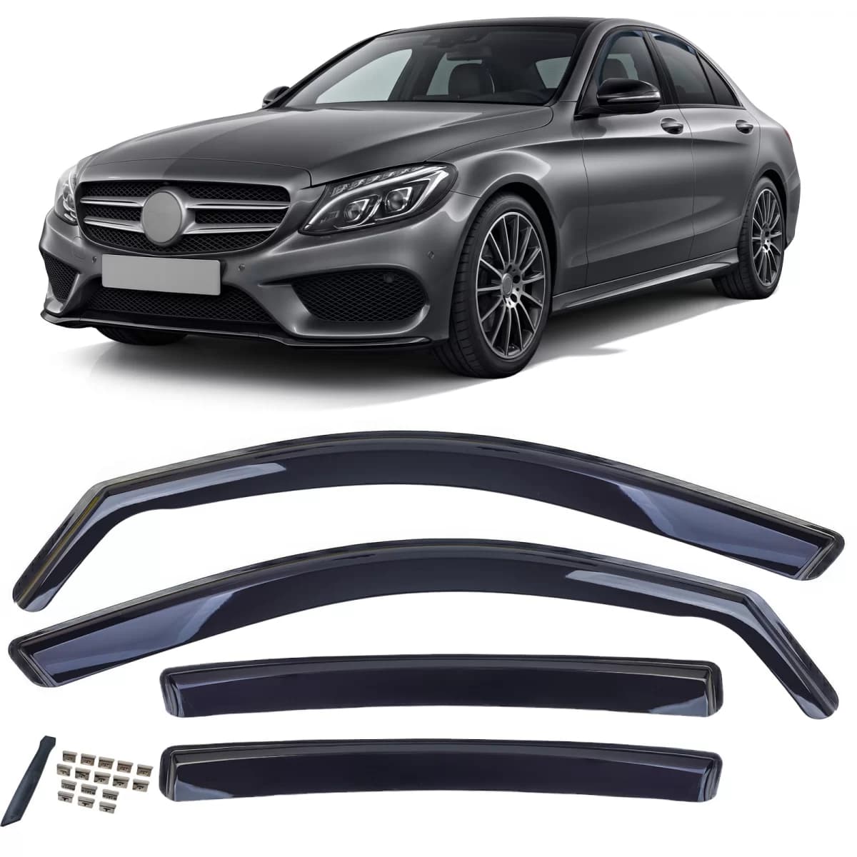 Wind deflector rain deflector 4-piece black for Mercedes C-Class W205 2014-2021