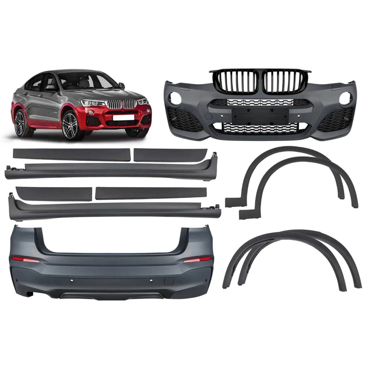 M package suitable for BMW X4 F26 2014-2018 with a single opening for dual exhaust tip --oo-----