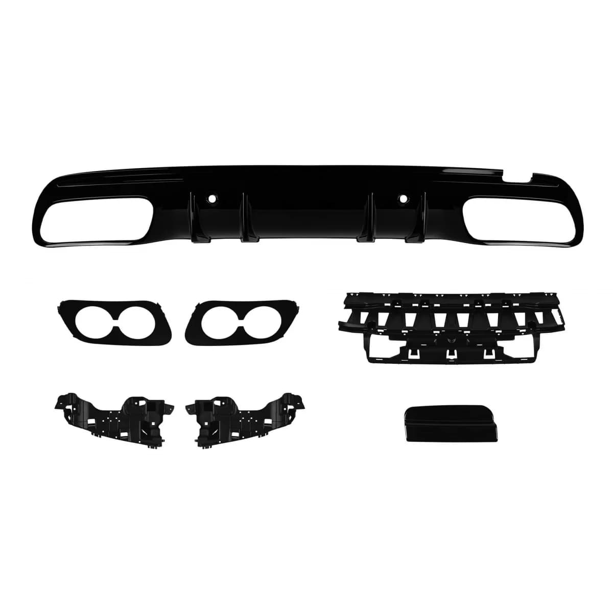 Type A Design diffuser suitable for rear A Design line bumper of Mercedes C-Class W205 2014-2020 -oo--oo-, black lacquer