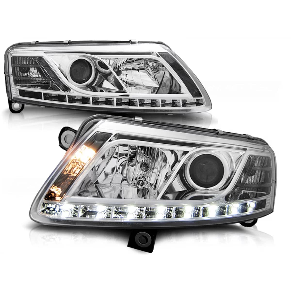 XENON HEADLIGHTS TRUE DRL CHROME fits AUDI A6 C6 04.04-08