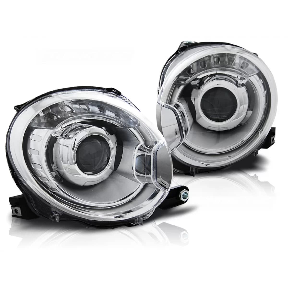PROJECTOR HEADLIGHTS CHROME fits FIAT 500 07-15