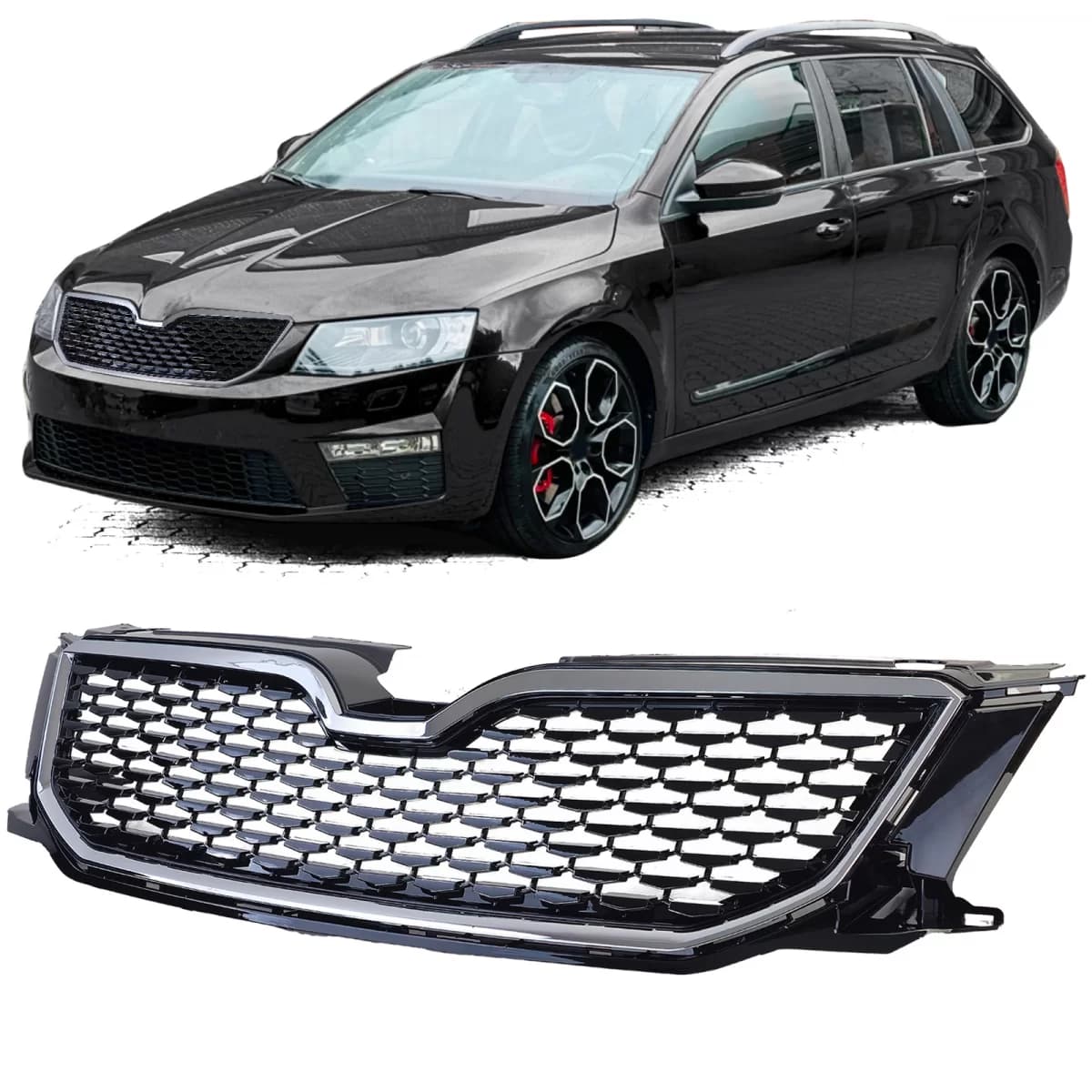 Sport grille black chrome fits for Skoda Octavia 5E pre-facelift 12-17
