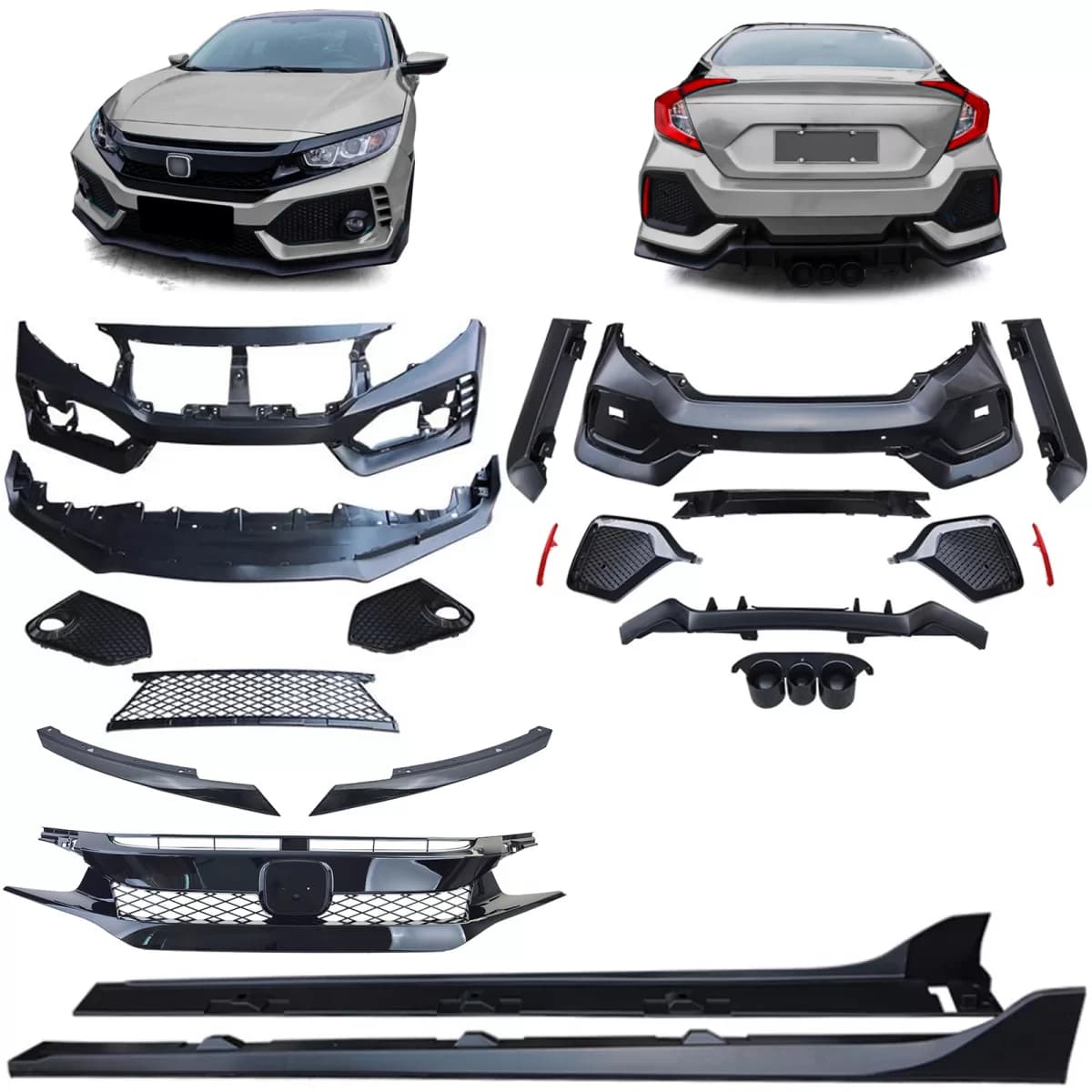 Bodykit TR bumpers side skirts grille for Honda Civic FC 16-20 sedan