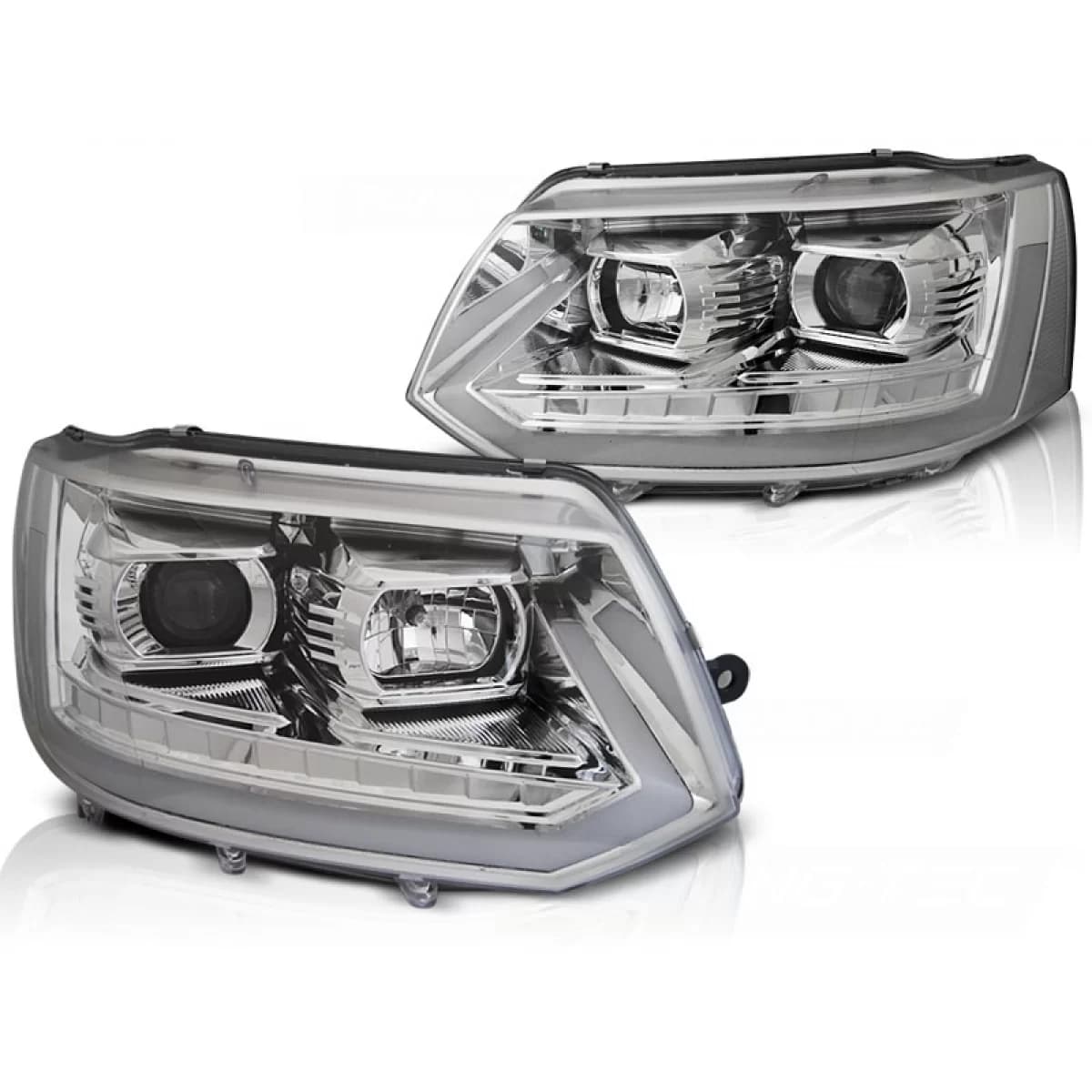 HEADLIGHTS TUBE LIGHT CHROME SEQ fits VW T5 2010-2015