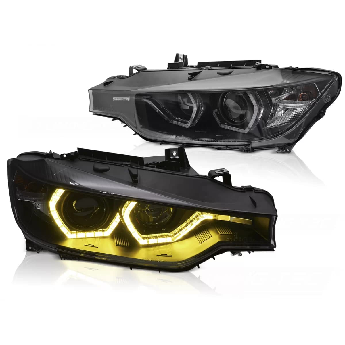HEADLIGHTS ANGEL EYES YELLOW LED DRL BLACK fits BMW F30/F31 11-15