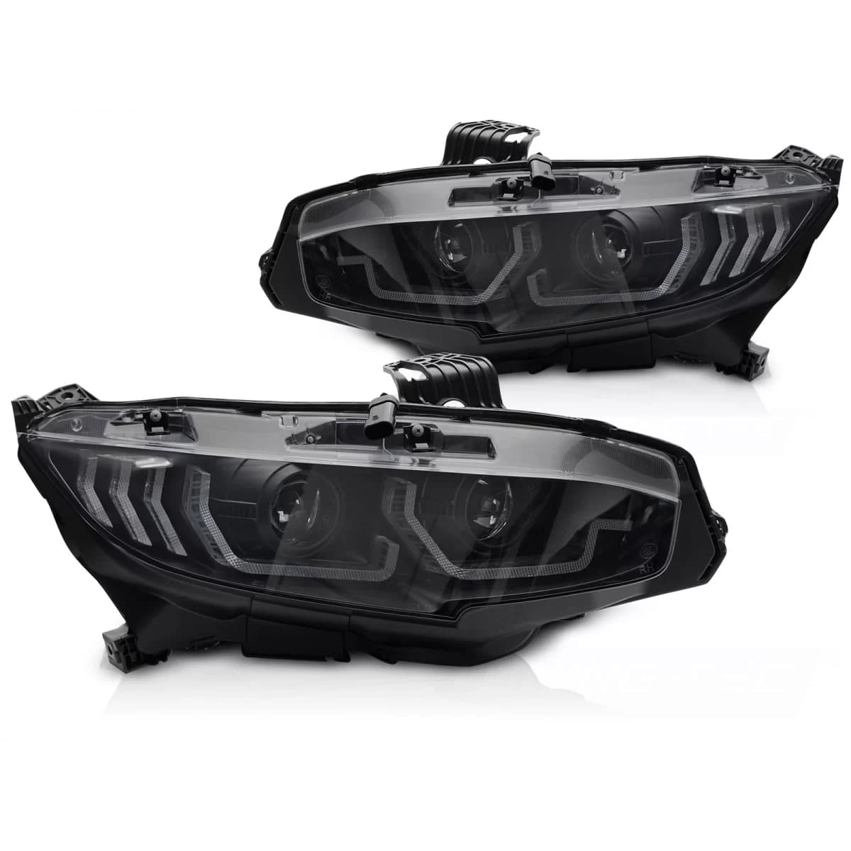 HEADLIGHTS BLACK DRL SEQ fits HONDA CIVIC X 16-21
