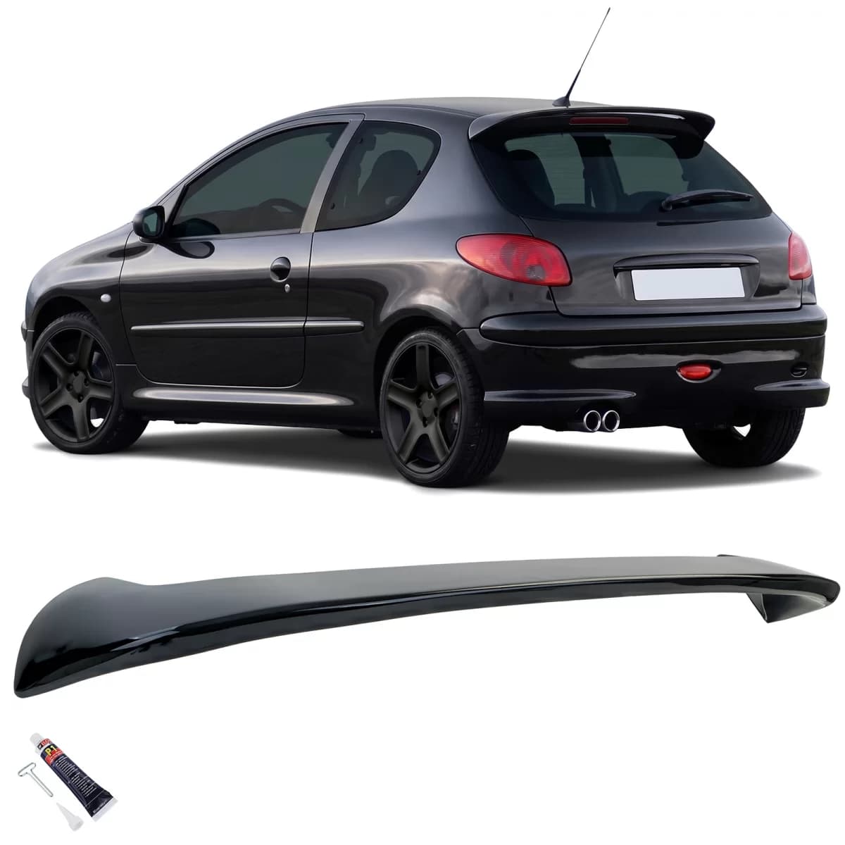 Dach Sport Heckspoiler Schwarz Glanz passt für Peugeot 206 Schrägheck 1999-2009