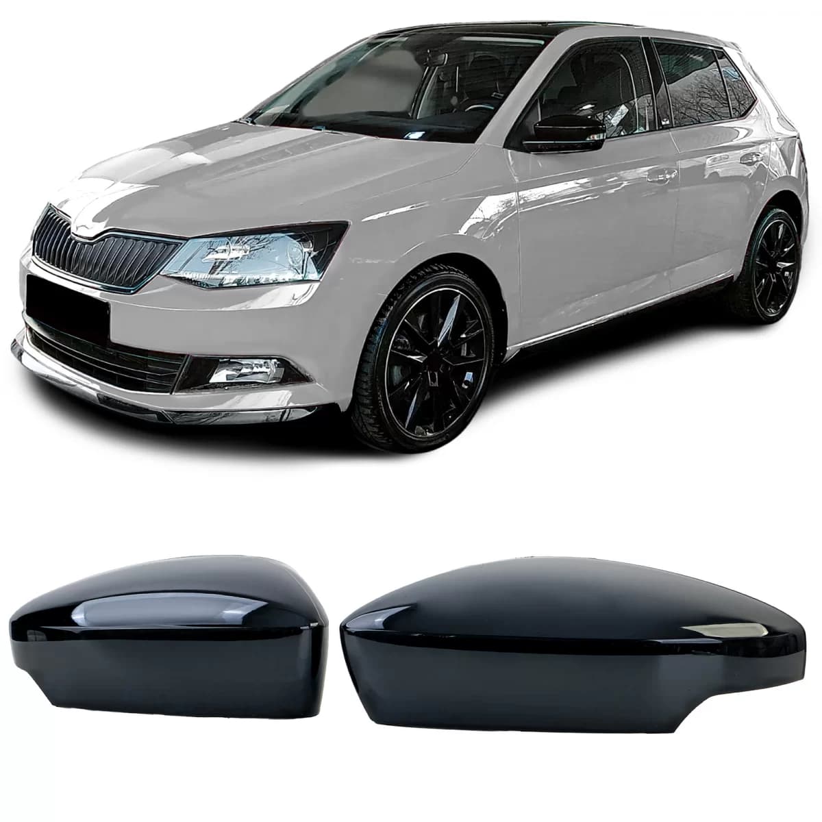 Replacement mirror caps set black gloss fits Skoda Fabia NJ 2014-2022