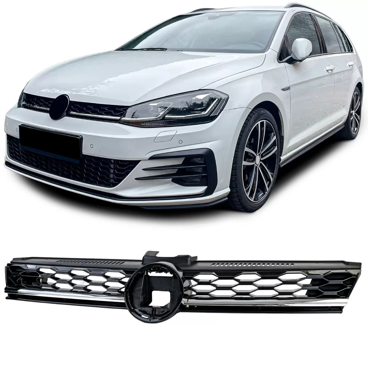 Honeycomb Radiator Grille Gloss Black with Chrome Trim for VW Golf 7 Facelift 17-20