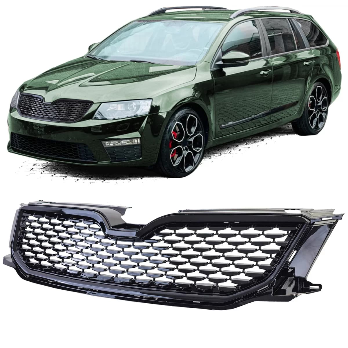 Sport grille black gloss fits Skoda Octavia 5E pre-facelift 12-17