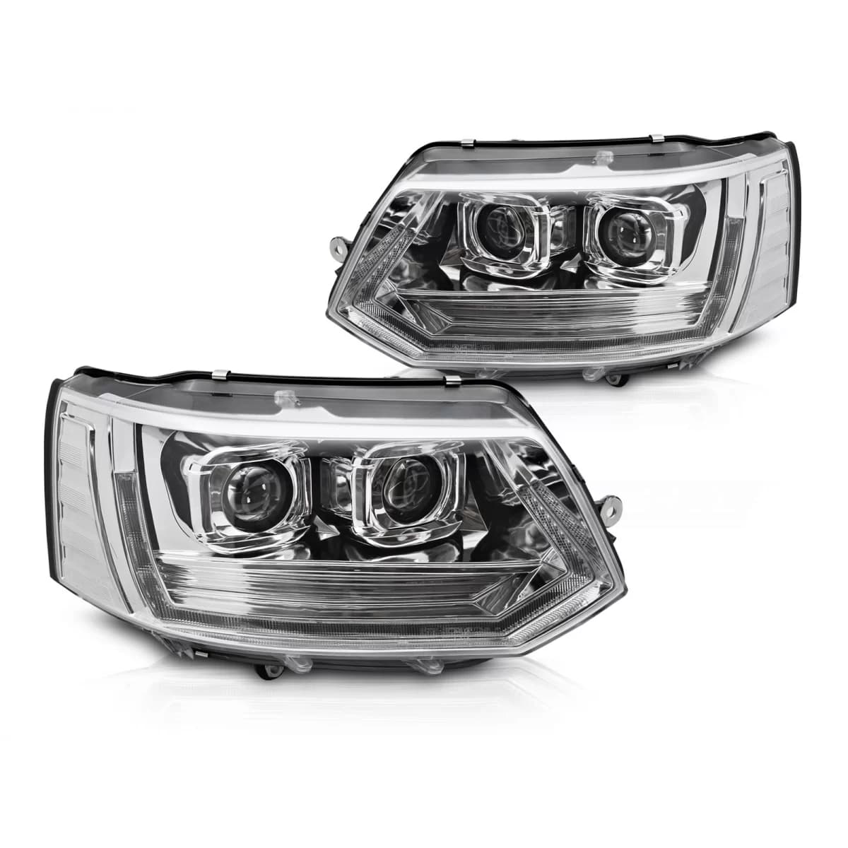 FULL LED HEADLIGHTS TUBE LIGHT T6 LOOK CHROME DRL SEQ fits VW T5 10-15